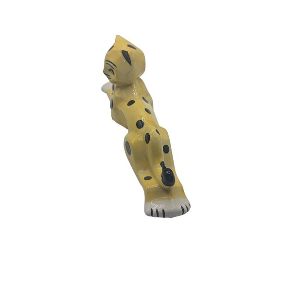 Vtg Handmade Ceramic Yellow & Black Spotted Cat Figurine By Lorna Bailey 12" - Picture 9 of 12
